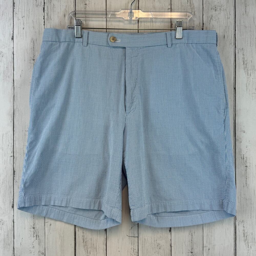 Peter Millar Blue Seersucker Lightweight Flat Front Chino 9" Golf Shorts Size 38